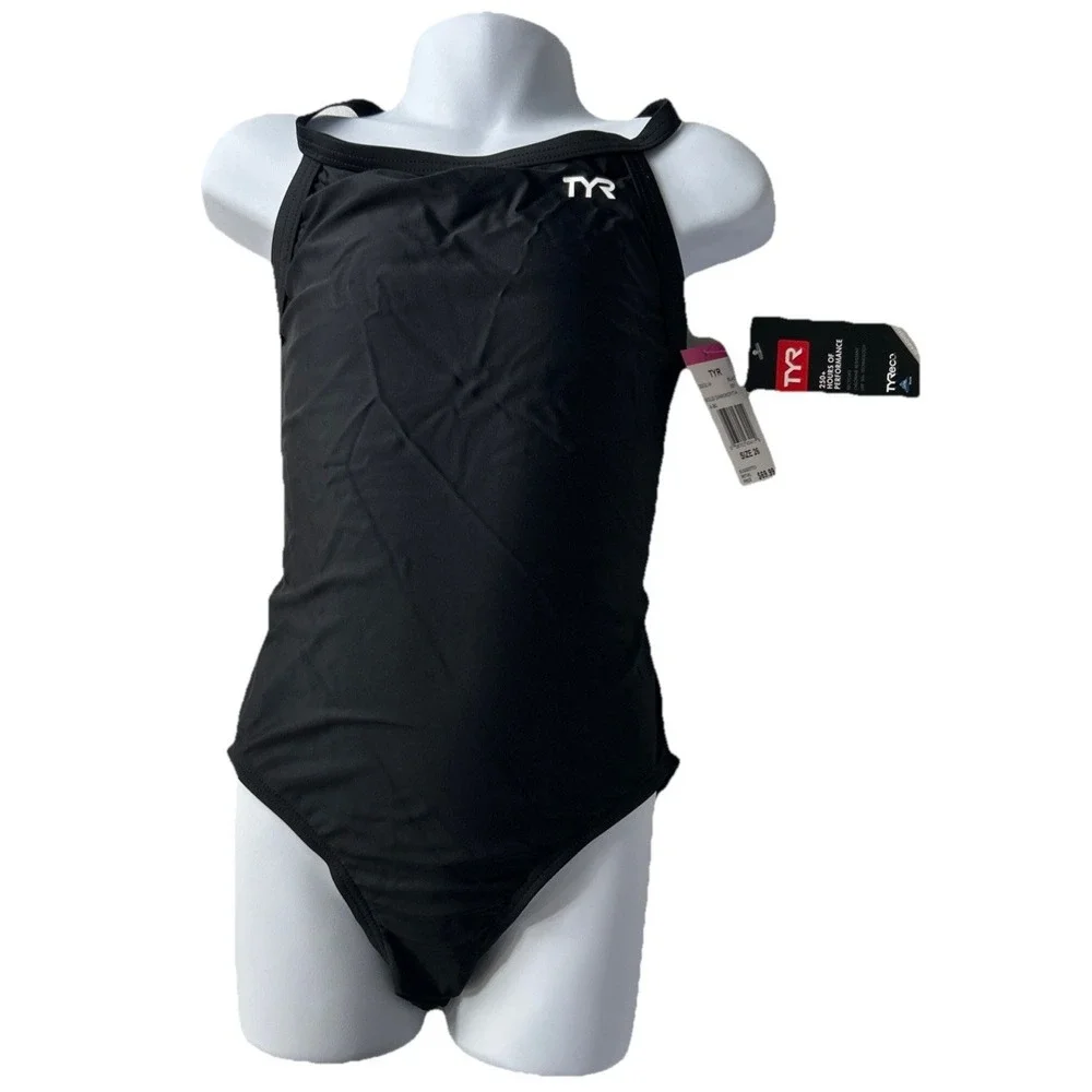 TYR One Piece Swimsuit Girls Size 26 Black Diamond Fit Womens Msrp 69.99 Tyreco